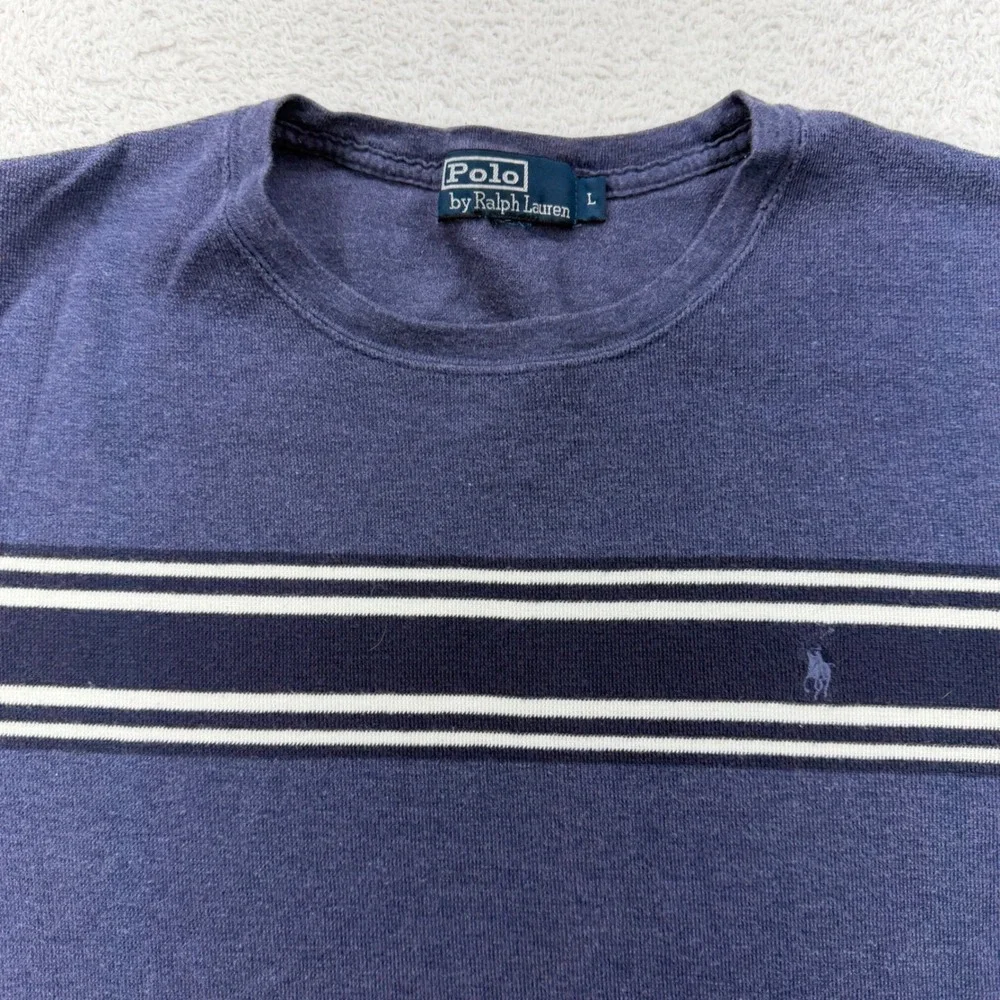 Vintage Polo Ralph‎ Lauren Mens Long Sleeve Striped T-Shirt Blue Crew Neck Large
